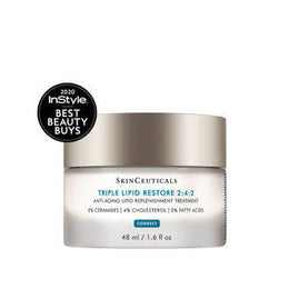 SkinCeuticals Triple Lipid Restore 2-4-3 jar with '2020 InStyle Best Beauty Buys' badge on a white background